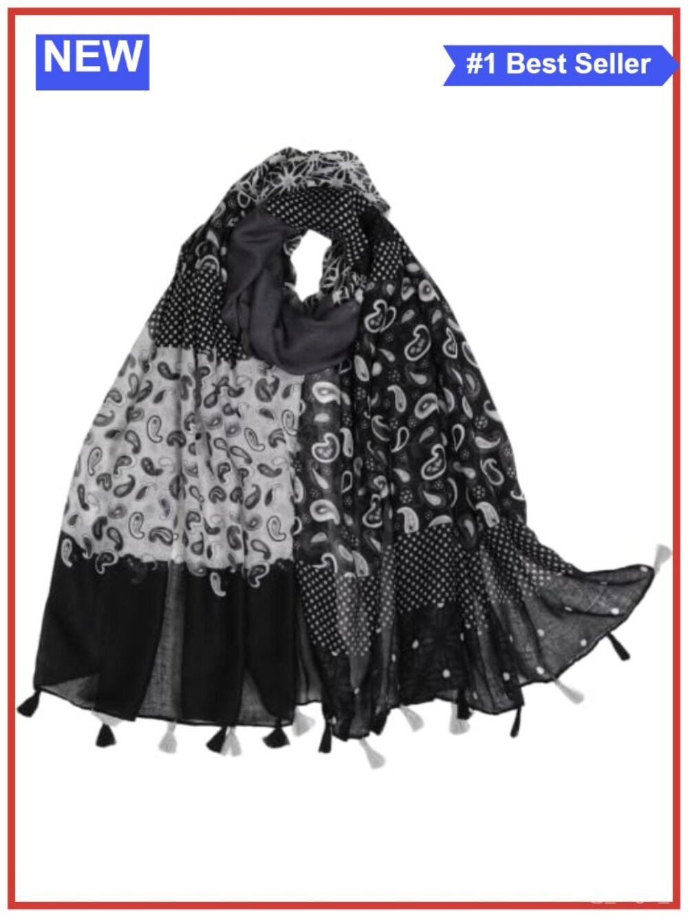 Boho Floral Fringe Scarf Lightweight Shawl Wrap Women